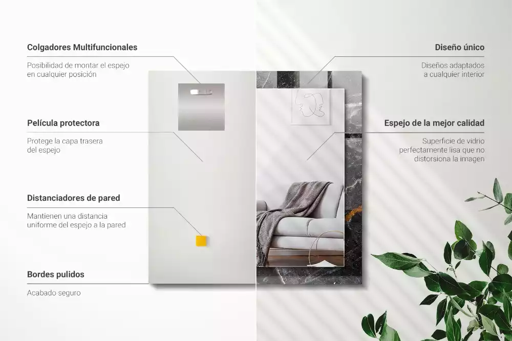 Rechthoekige spiegel met bedrukte lijst Zwarte marmeren aderen