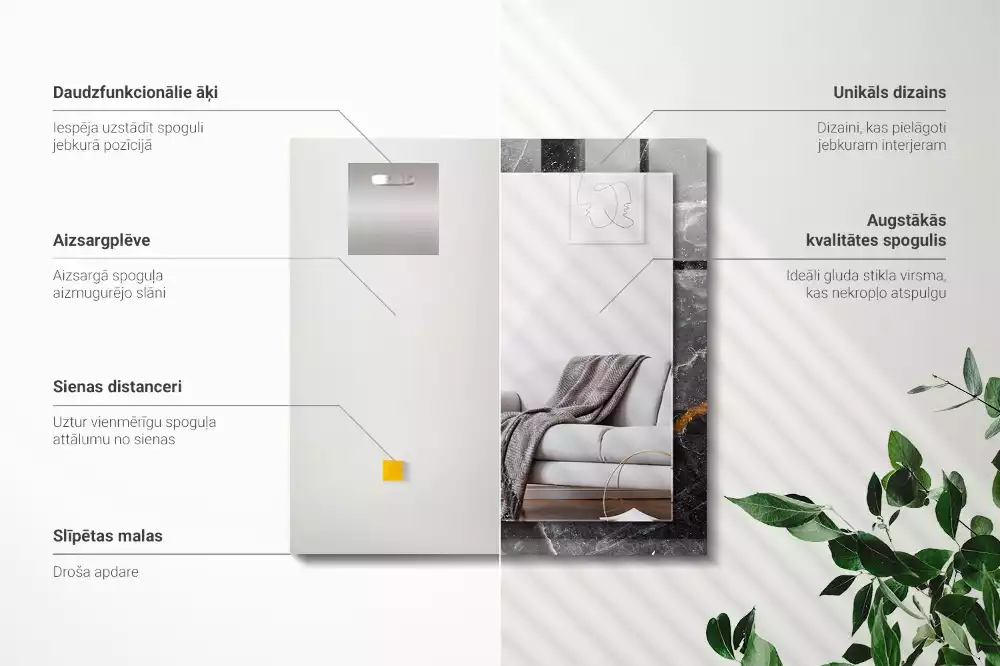 Rechthoekige spiegel met bedrukte lijst Zwarte marmeren aderen