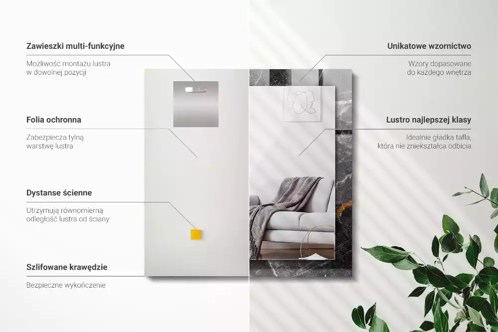 Rechthoekige spiegel met bedrukte lijst Zwarte marmeren aderen