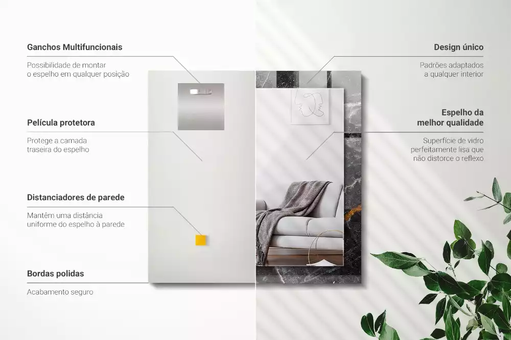 Rechthoekige spiegel met bedrukte lijst Zwarte marmeren aderen