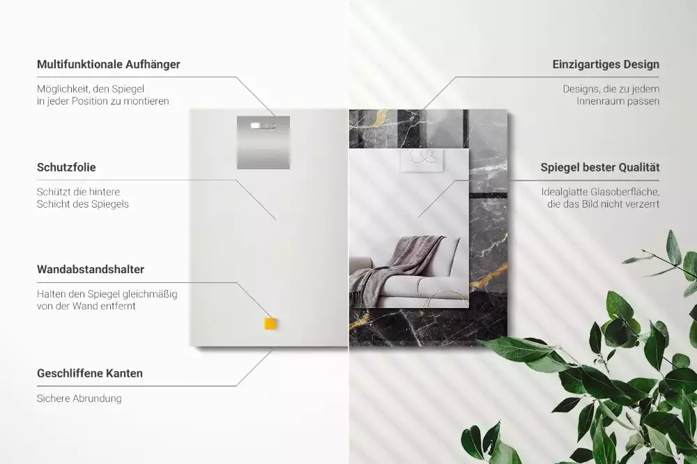 Rechthoekige spiegel met bedrukte lijst Zwarte marmeren aderen