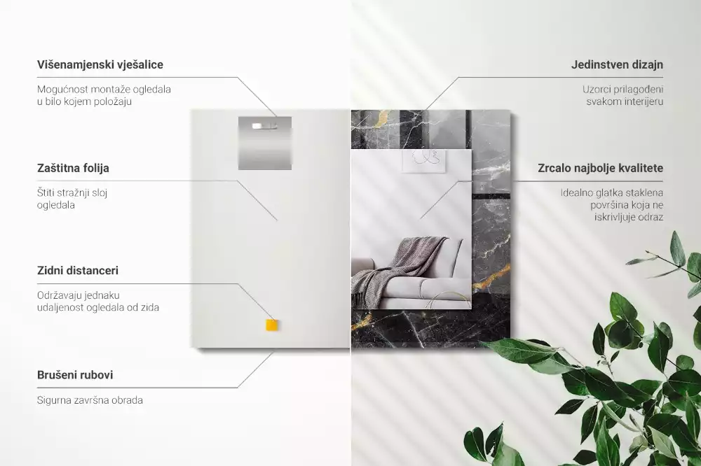 Rechthoekige spiegel met bedrukte lijst Zwarte marmeren aderen