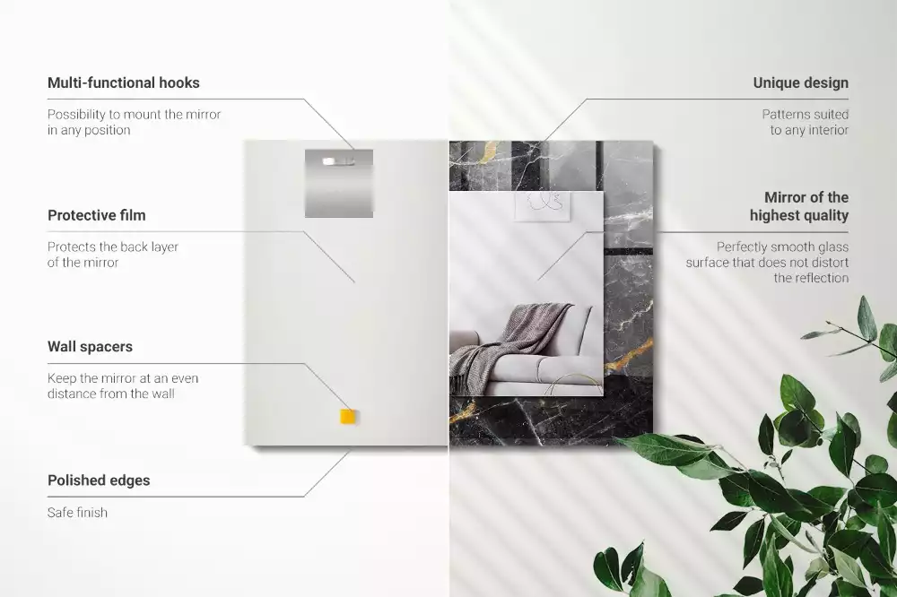 Rechthoekige spiegel met bedrukte lijst Zwarte marmeren aderen