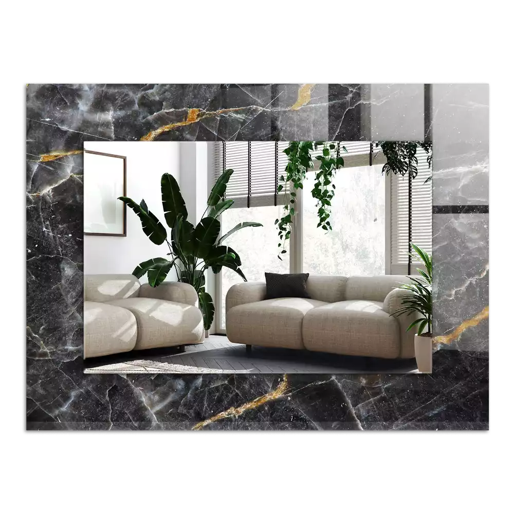 Rechthoekige spiegel met bedrukte lijst Zwarte marmeren aderen