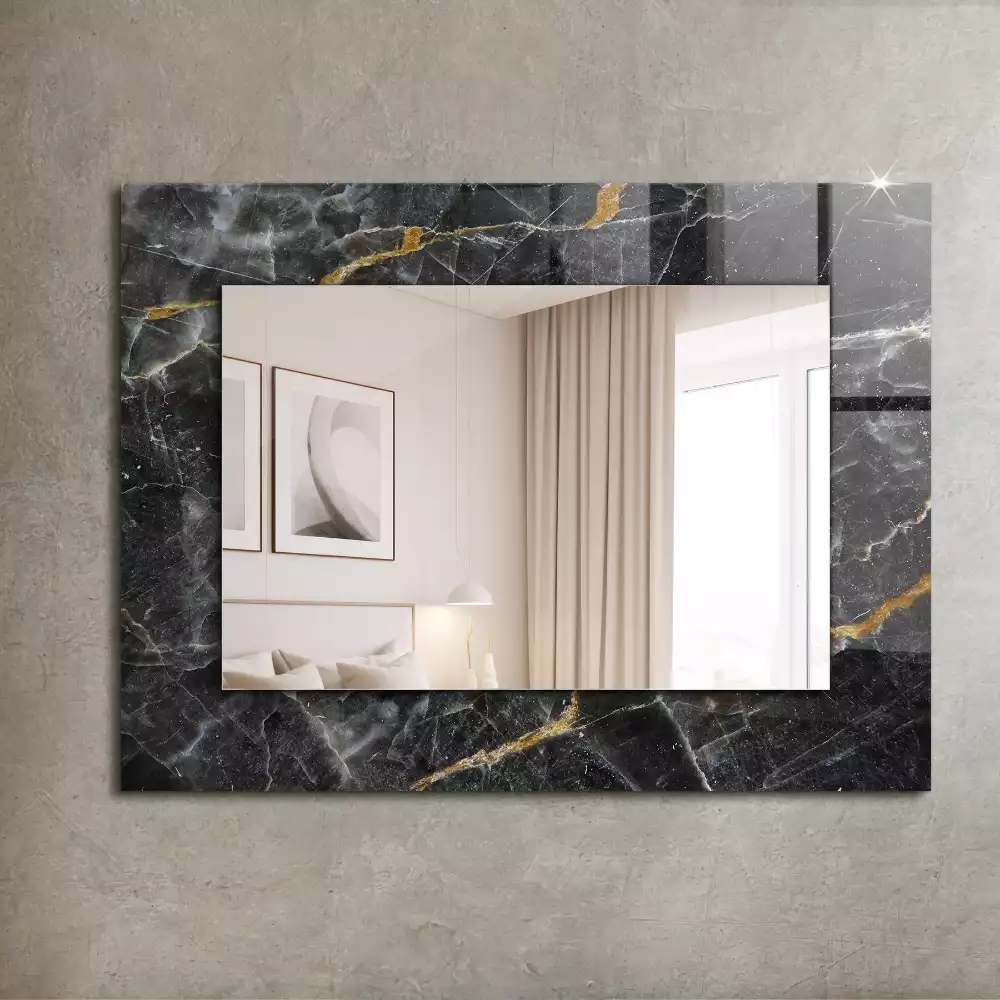 Rechthoekige spiegel met bedrukte lijst Zwarte marmeren aderen