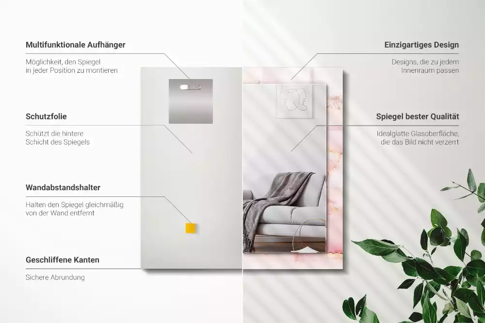 Rechthoekige spiegel met decoratie Roze marmerpatroon