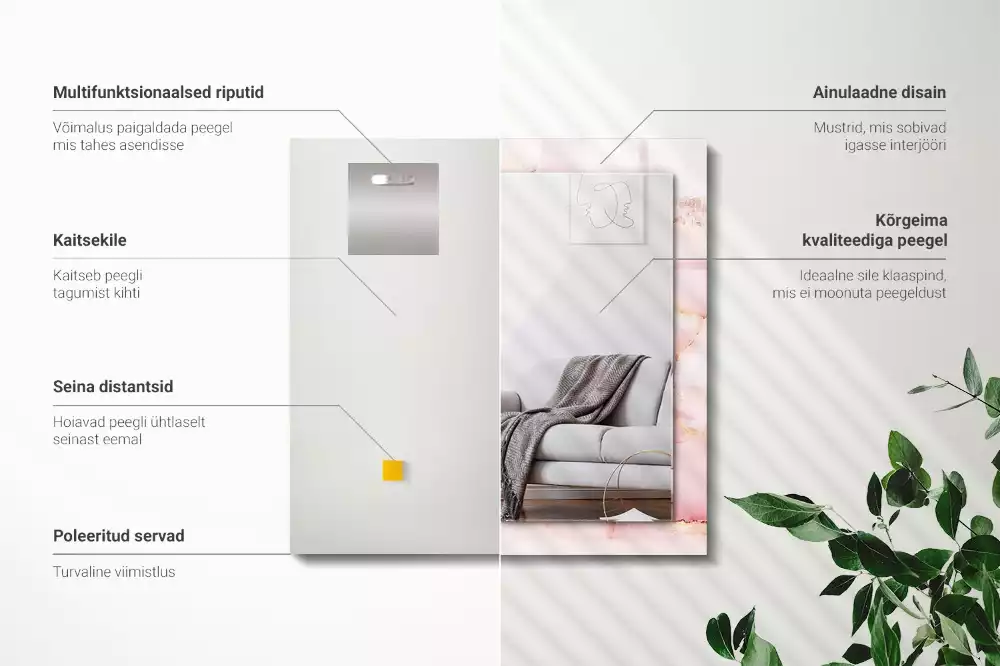 Rechthoekige spiegel met decoratie Roze marmerpatroon