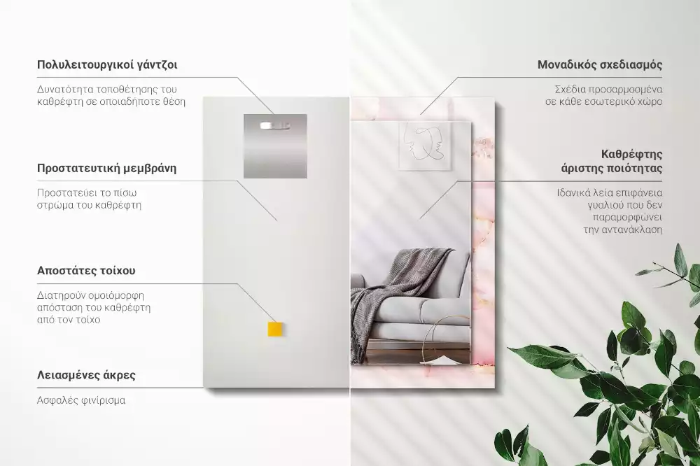 Rechthoekige spiegel met decoratie Roze marmerpatroon