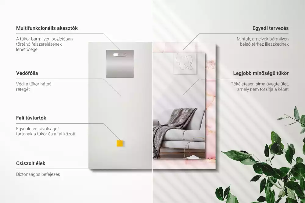 Rechthoekige spiegel met decoratie Roze marmerpatroon