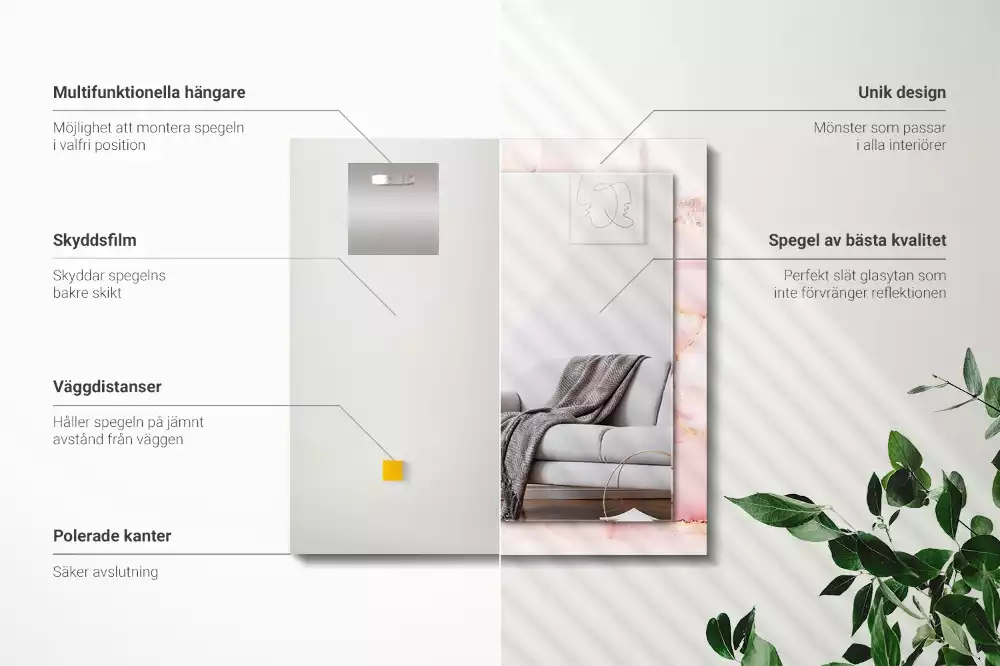 Rechthoekige spiegel met decoratie Roze marmerpatroon