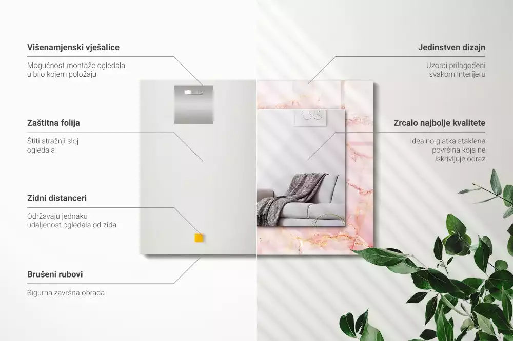 Rechthoekige spiegel met decoratie Roze marmerpatroon