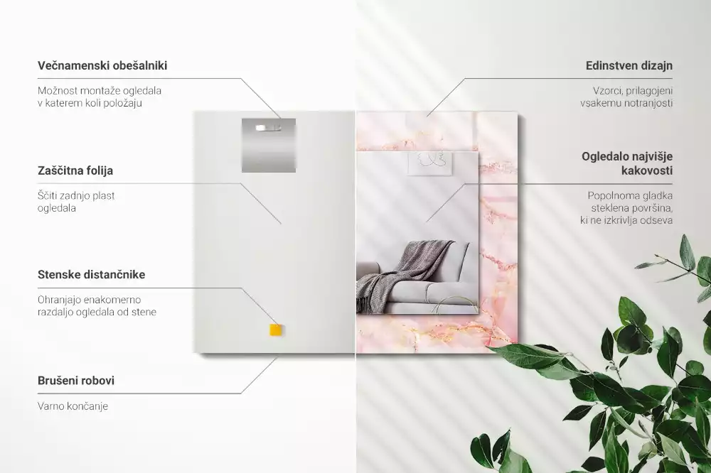 Rechthoekige spiegel met decoratie Roze marmerpatroon