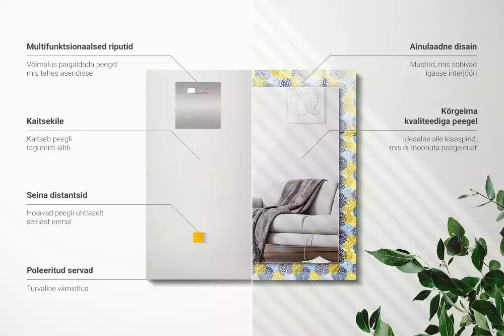 Rechthoekige spiegel lijst met print Kleurrijk bloemenpatroon