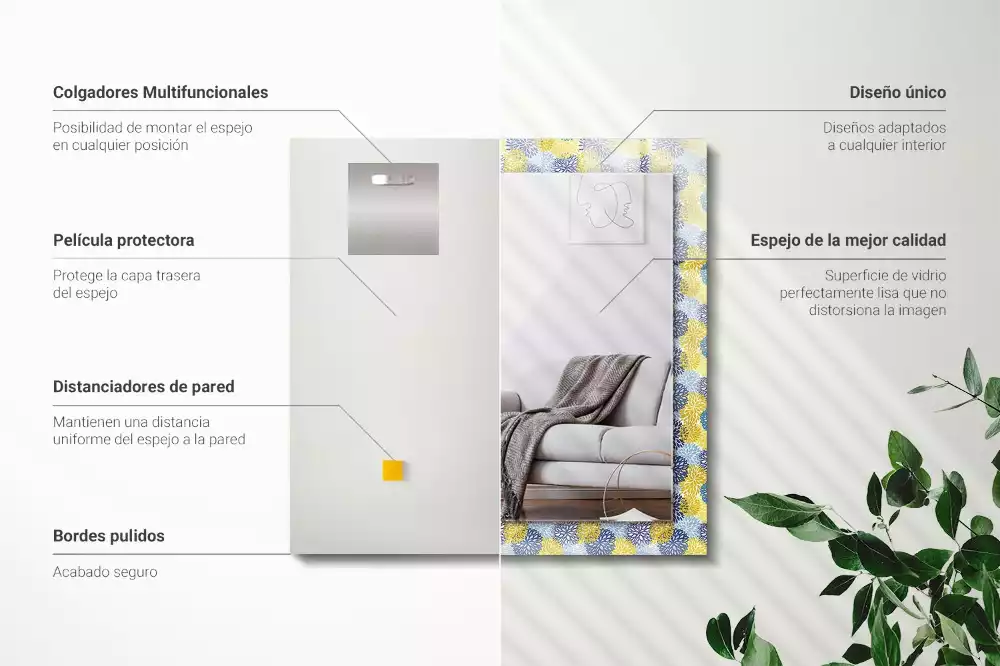 Rechthoekige spiegel lijst met print Kleurrijk bloemenpatroon