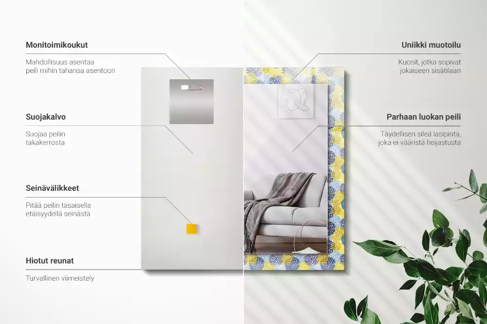 Rechthoekige spiegel lijst met print Kleurrijk bloemenpatroon