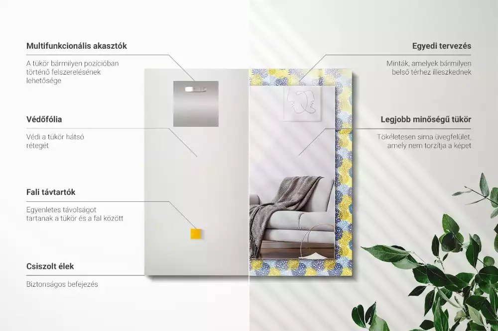 Rechthoekige spiegel lijst met print Kleurrijk bloemenpatroon