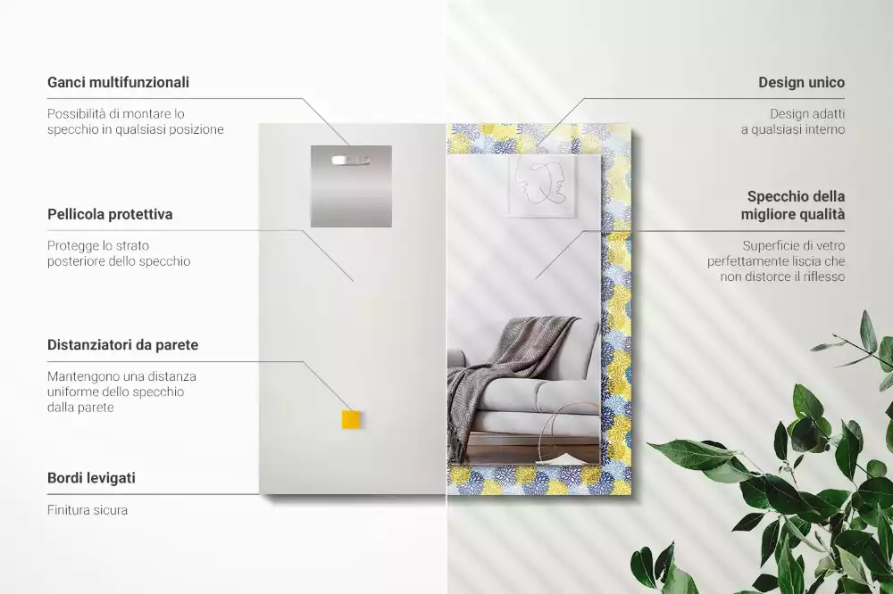 Rechthoekige spiegel lijst met print Kleurrijk bloemenpatroon