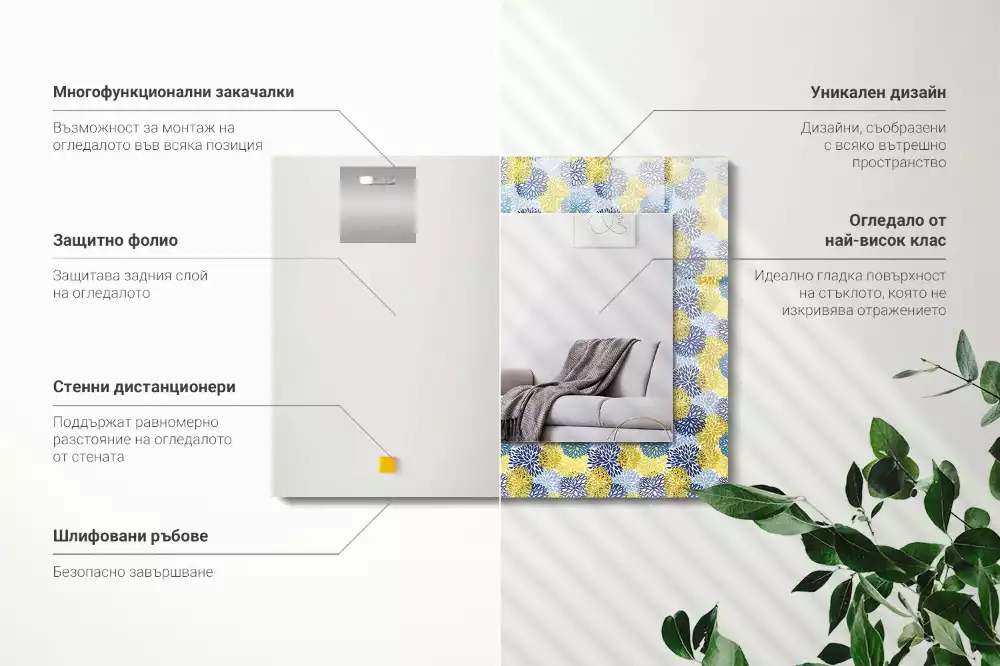 Rechthoekige spiegel lijst met print Kleurrijk bloemenpatroon