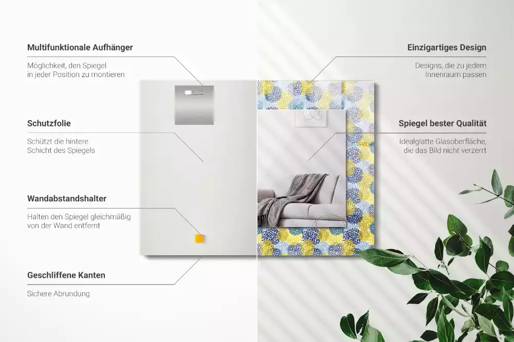 Rechthoekige spiegel lijst met print Kleurrijk bloemenpatroon