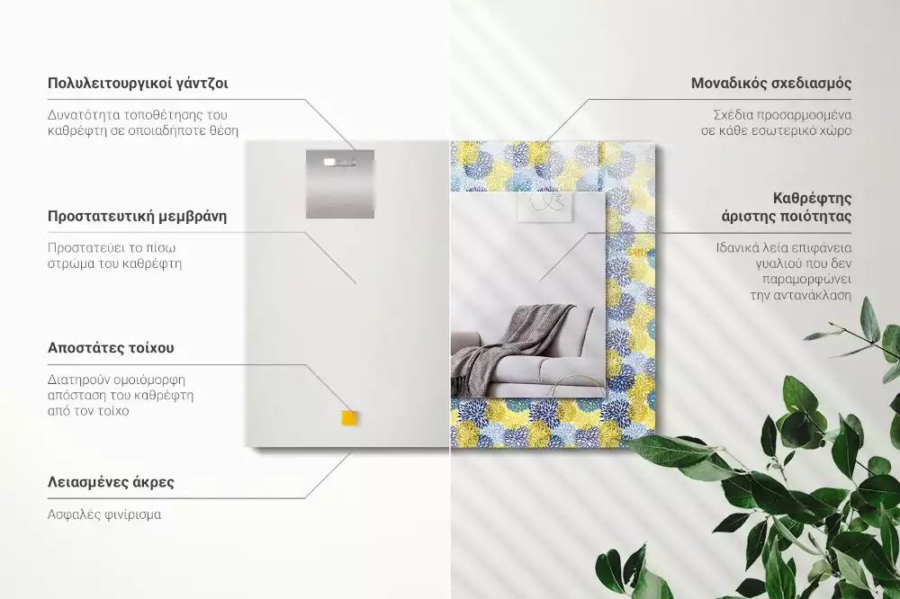 Rechthoekige spiegel lijst met print Kleurrijk bloemenpatroon