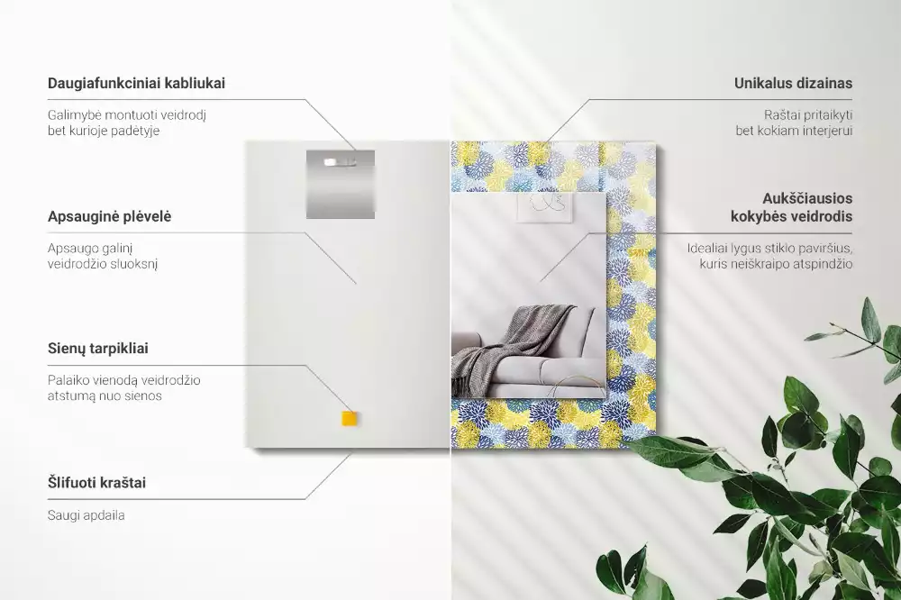 Rechthoekige spiegel lijst met print Kleurrijk bloemenpatroon