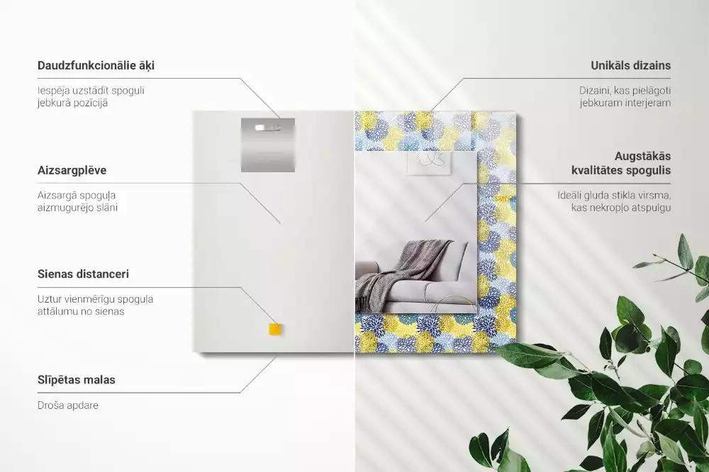 Rechthoekige spiegel lijst met print Kleurrijk bloemenpatroon