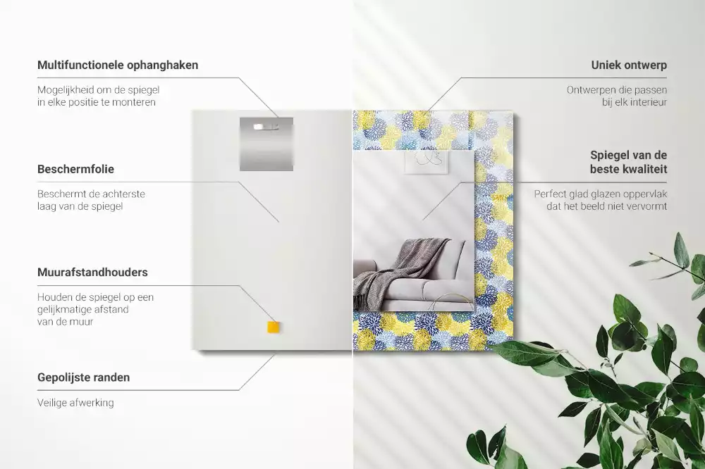 Rechthoekige spiegel lijst met print Kleurrijk bloemenpatroon