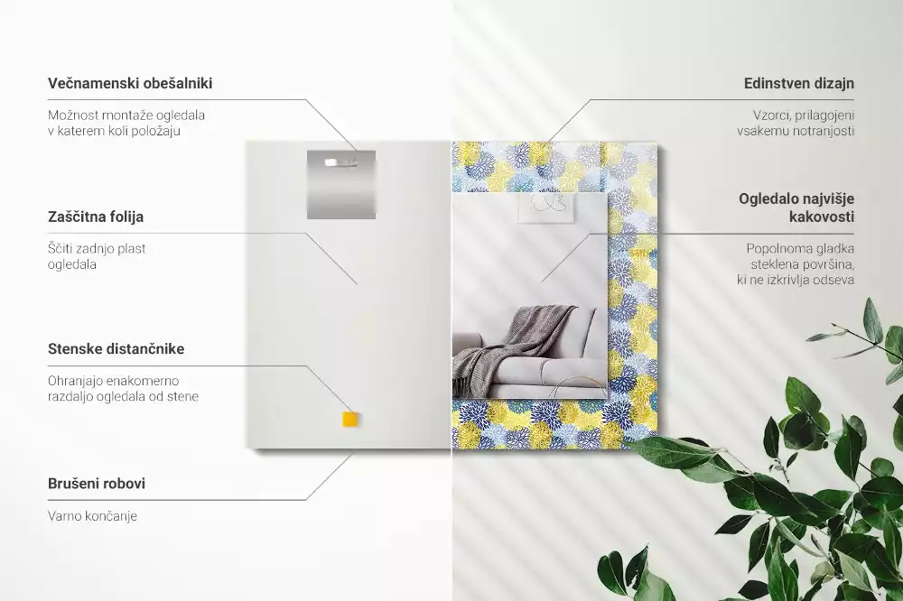 Rechthoekige spiegel lijst met print Kleurrijk bloemenpatroon