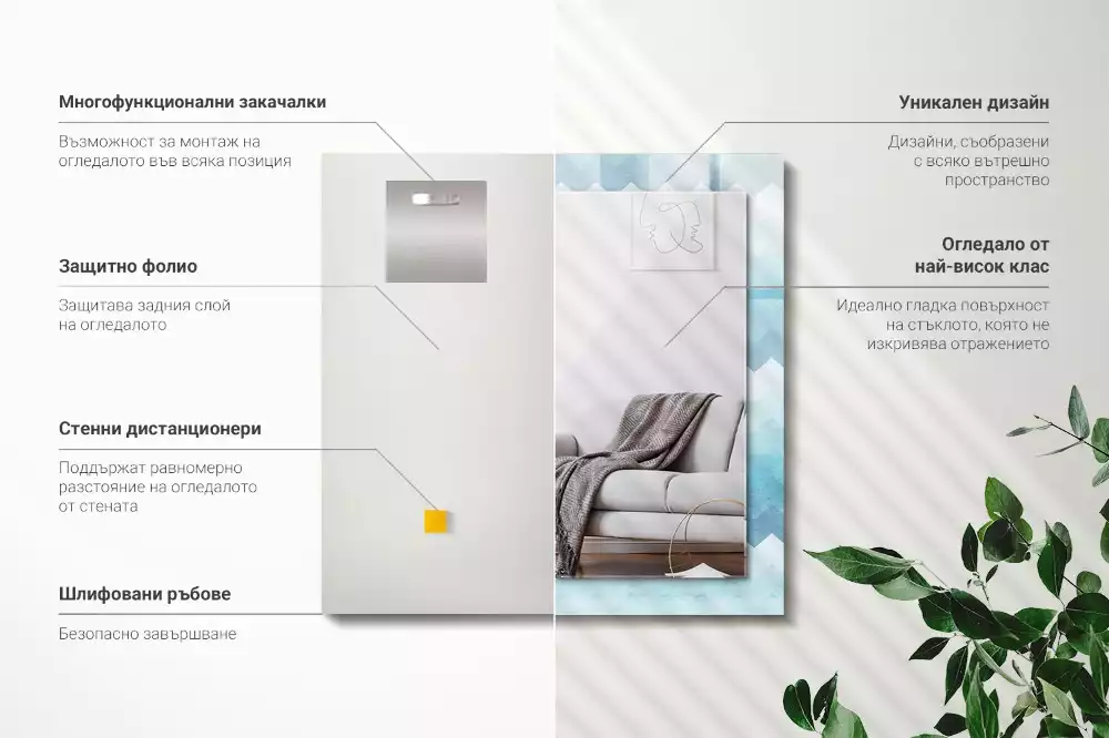 Rechthoekige spiegel met bedrukte lijst Zigzag gradiëntpatroon