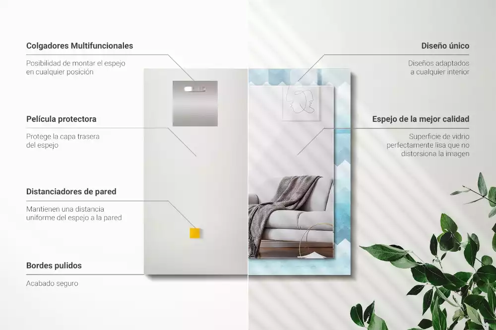 Rechthoekige spiegel met bedrukte lijst Zigzag gradiëntpatroon