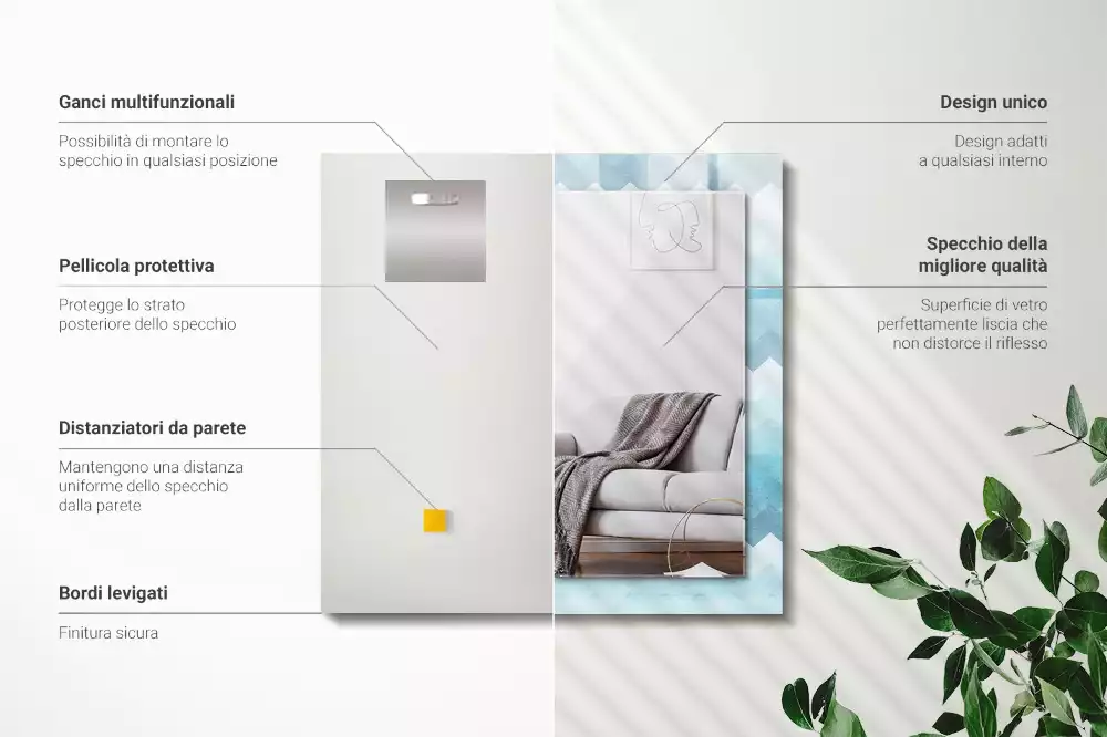 Rechthoekige spiegel met bedrukte lijst Zigzag gradiëntpatroon