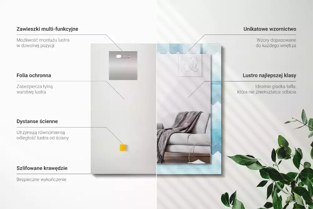 Rechthoekige spiegel met bedrukte lijst Zigzag gradiëntpatroon