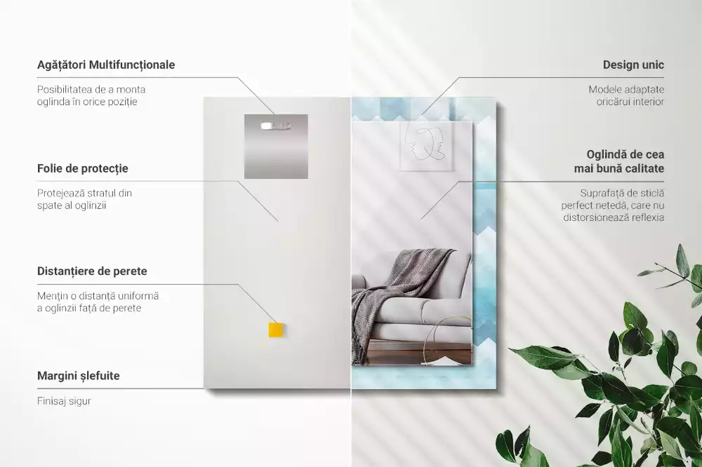 Rechthoekige spiegel met bedrukte lijst Zigzag gradiëntpatroon