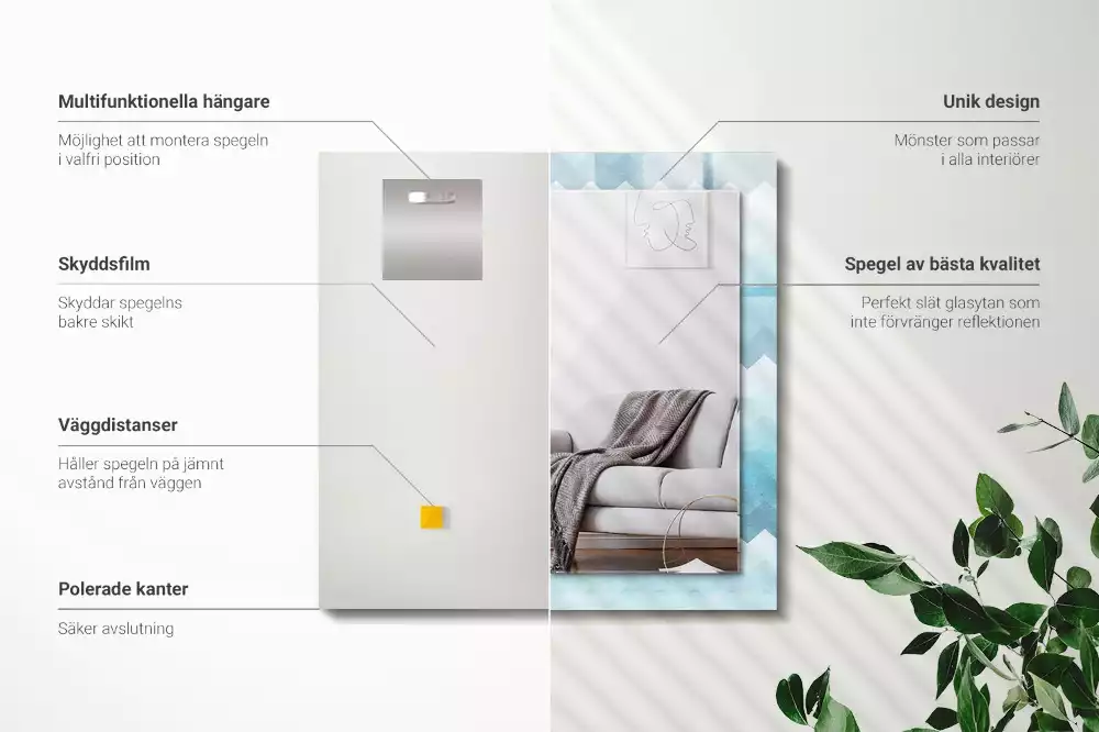 Rechthoekige spiegel met bedrukte lijst Zigzag gradiëntpatroon