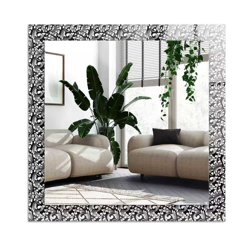 Rechthoekige spiegel met decoratie Zwart-witte ornamenten