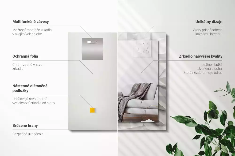 Rechthoekige spiegel lijst met print Abstracte geometrische vormen