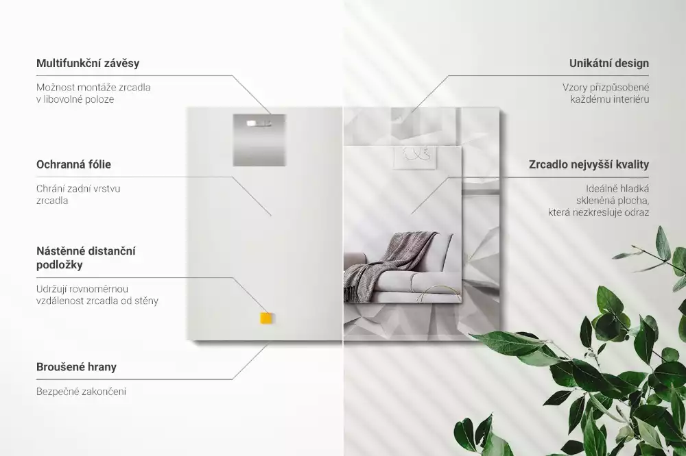 Rechthoekige spiegel lijst met print Abstracte geometrische vormen