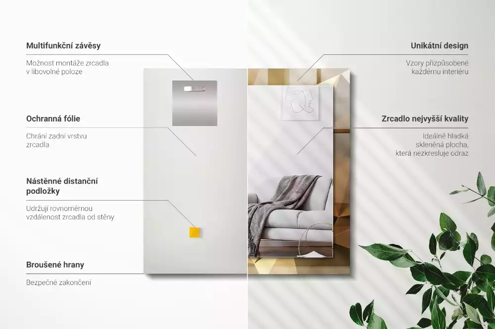 Bedrukte rechthoekige spiegel geometrische vormen