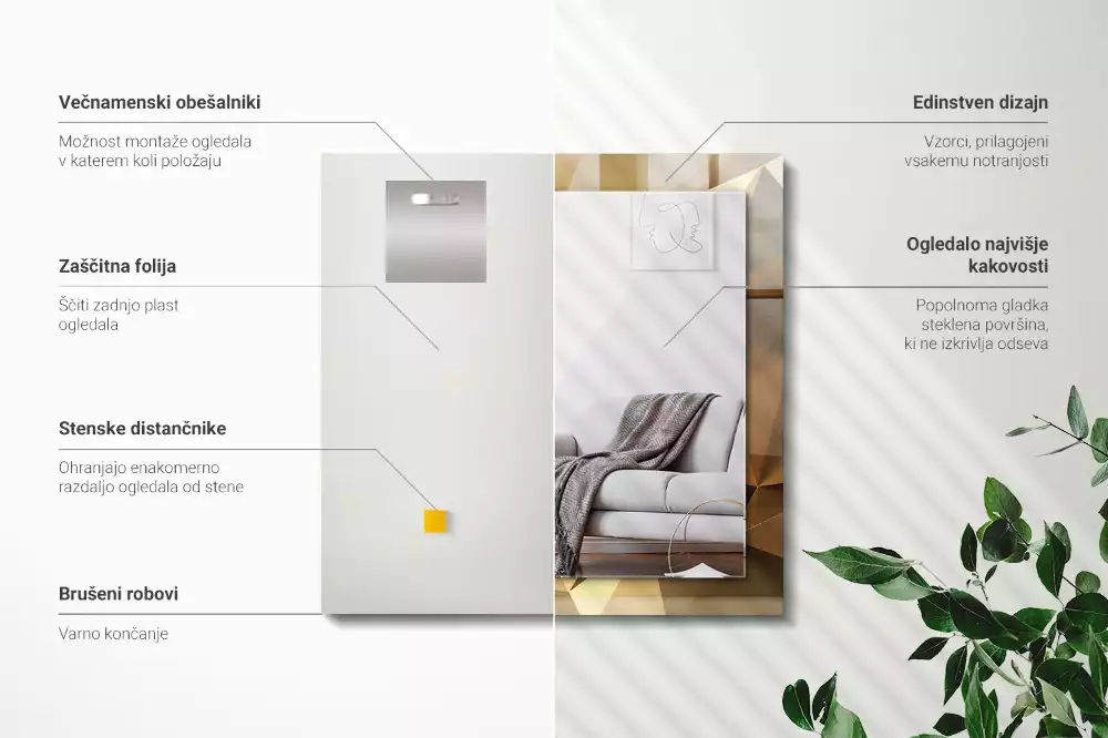 Bedrukte rechthoekige spiegel geometrische vormen