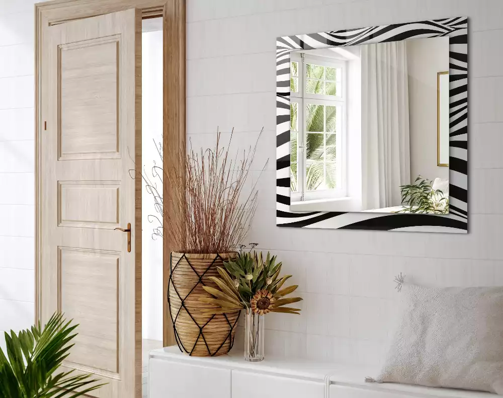 Rechthoekige spiegel met bedrukte lijst Zwart-witte golven