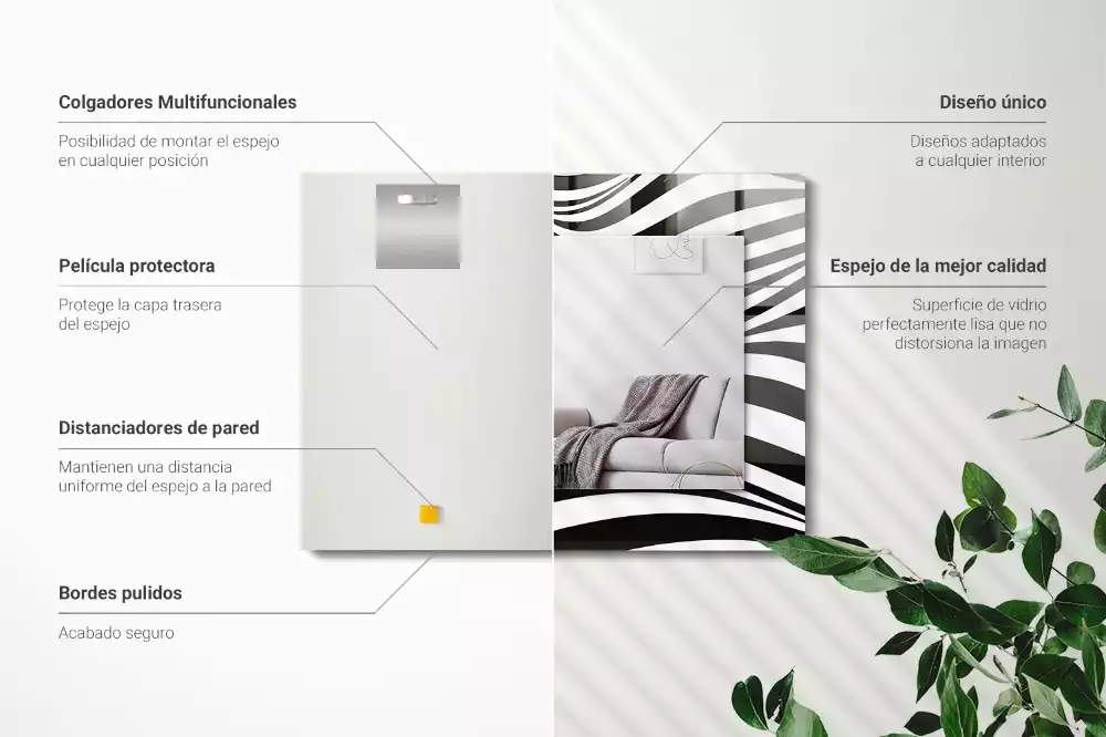 Rechthoekige spiegel met bedrukte lijst Zwart-witte golven