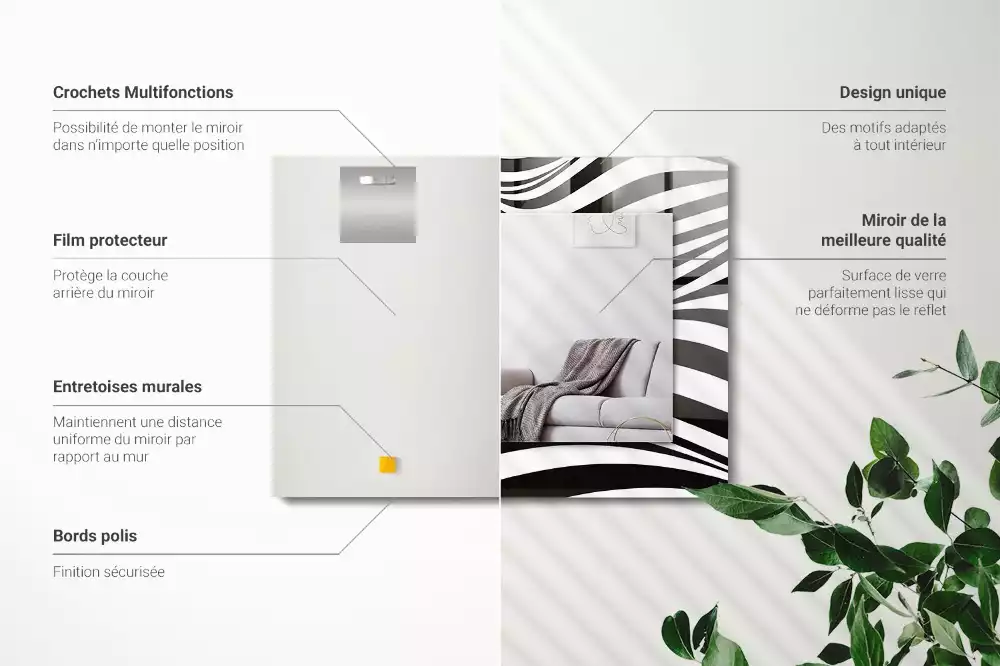 Rechthoekige spiegel met bedrukte lijst Zwart-witte golven