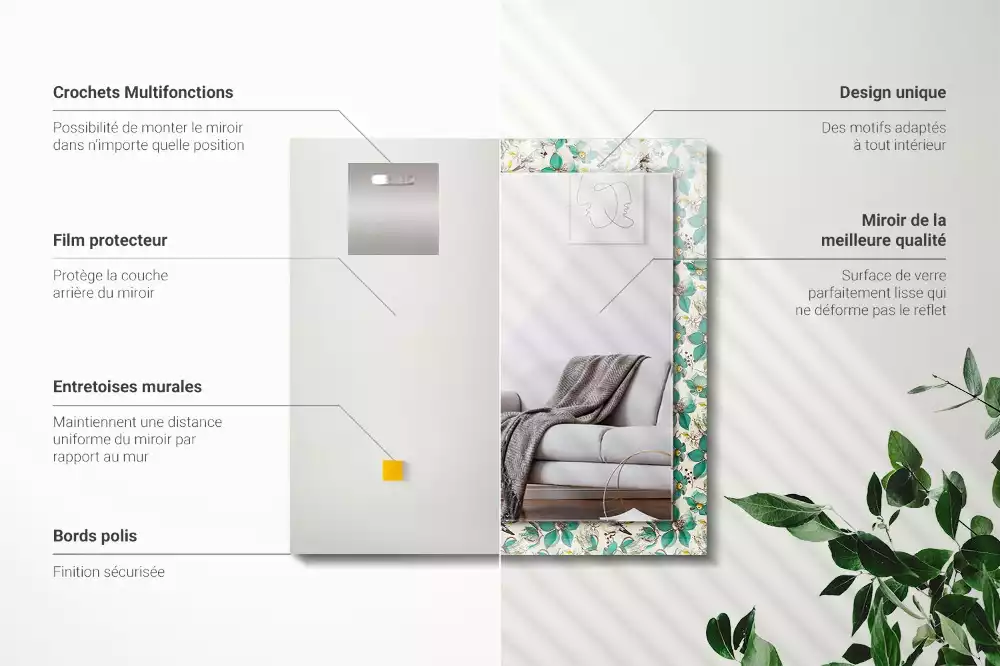 Rechthoekige spiegel met decoratie Vogels en bloemen