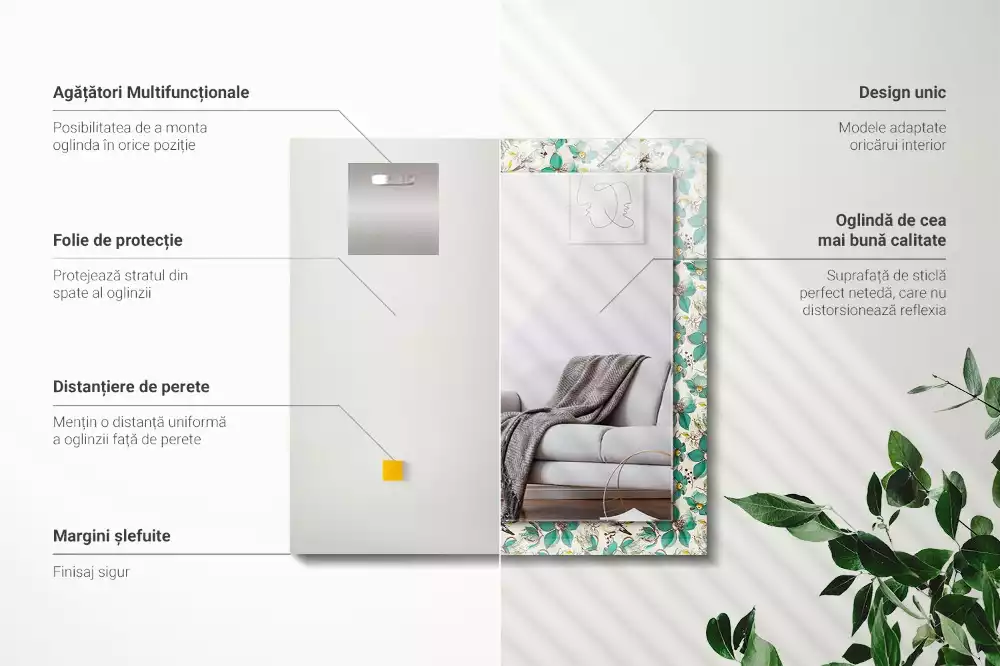 Rechthoekige spiegel met decoratie Vogels en bloemen