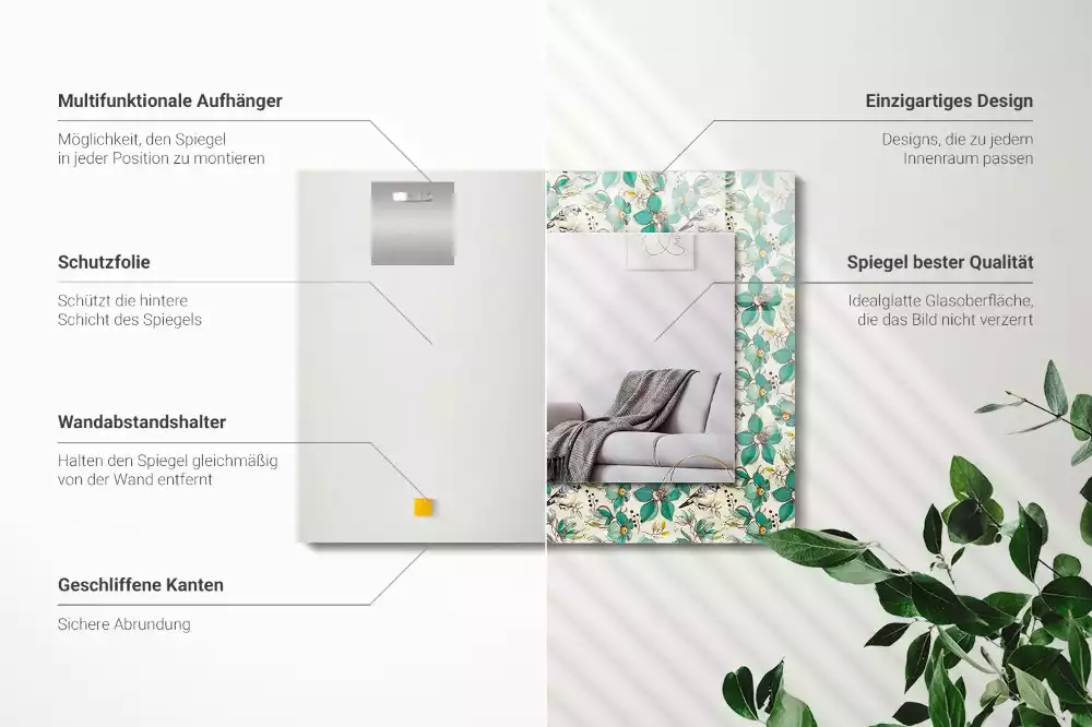 Rechthoekige spiegel met decoratie Vogels en bloemen