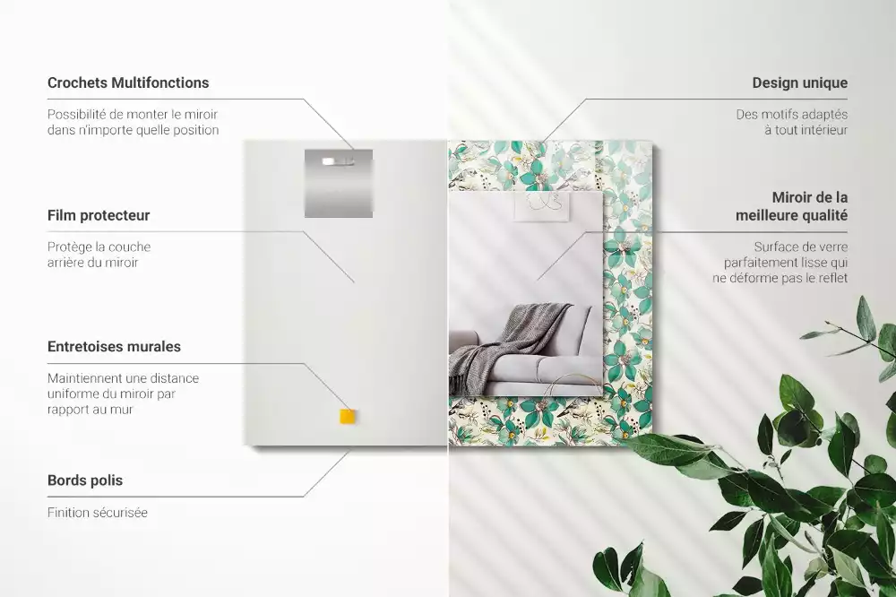 Rechthoekige spiegel met decoratie Vogels en bloemen