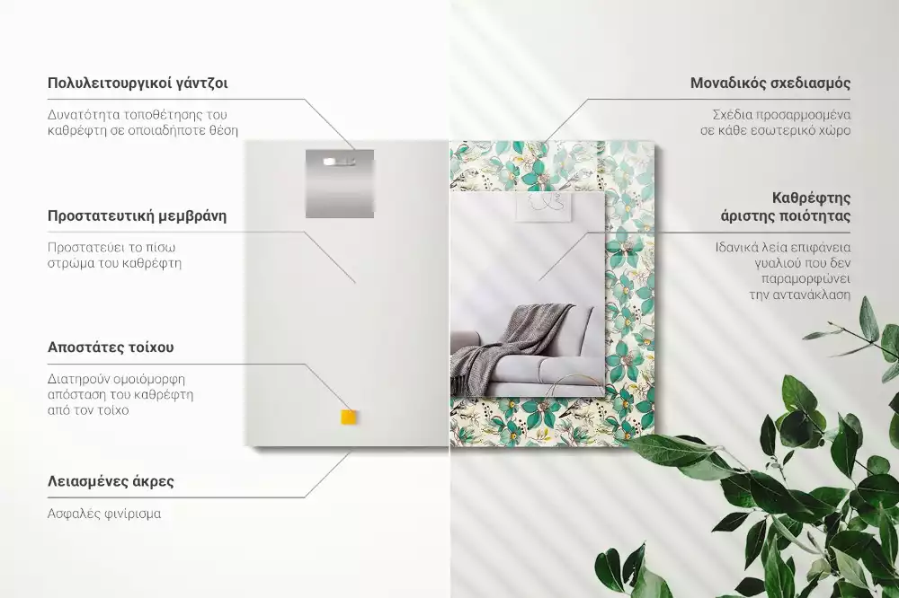 Rechthoekige spiegel met decoratie Vogels en bloemen