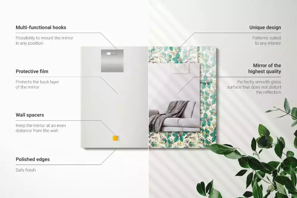 Rechthoekige spiegel met decoratie Vogels en bloemen