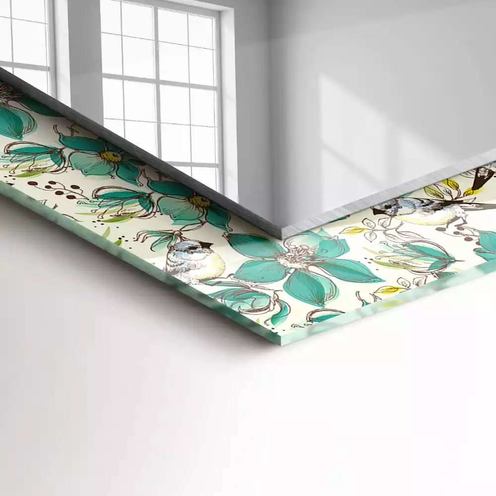 Rechthoekige spiegel met decoratie Vogels en bloemen