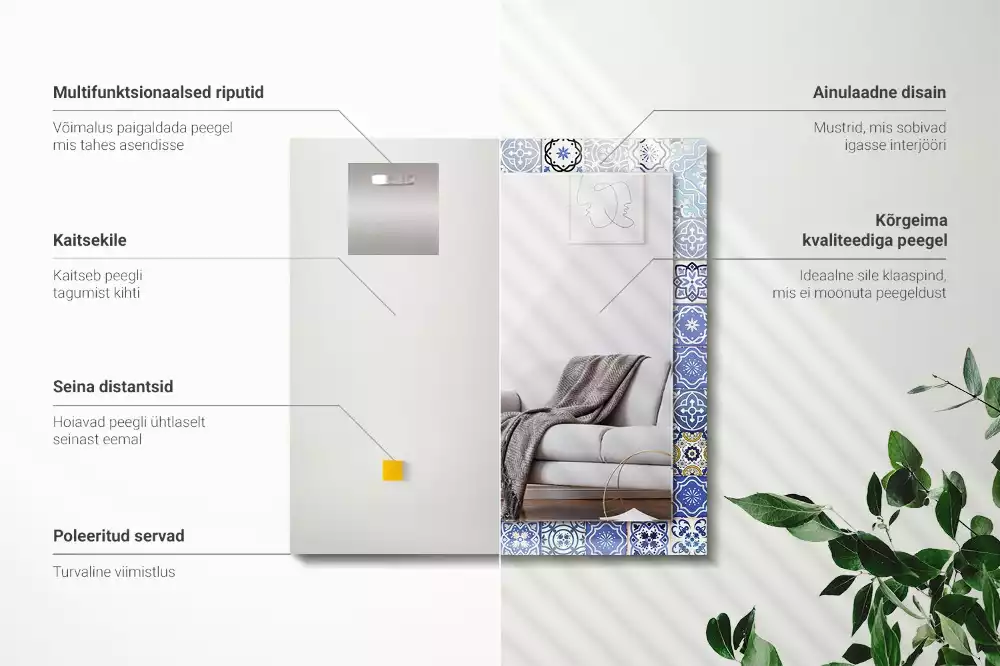 Rechthoekige spiegel lijst met print Marokkaanse patronen